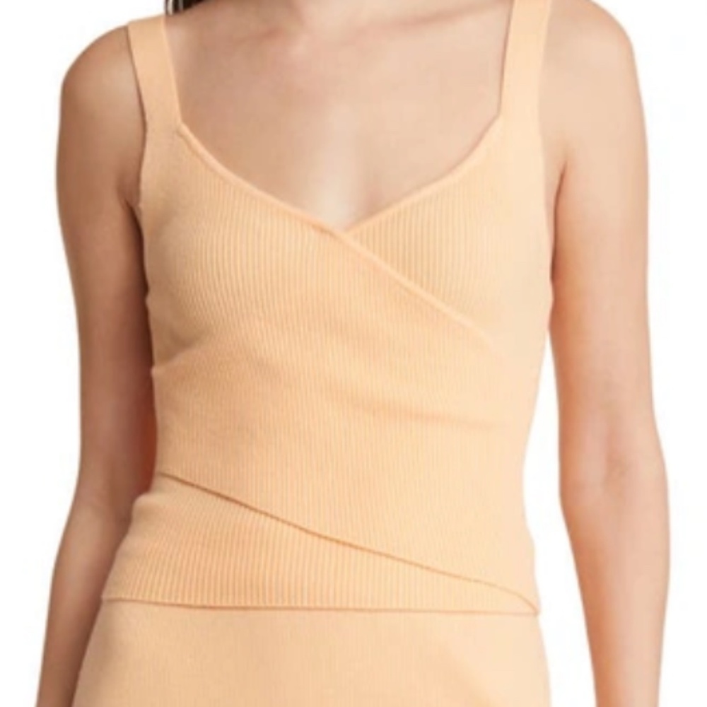 Paige Ribbed V-Neck Sweater in Peach